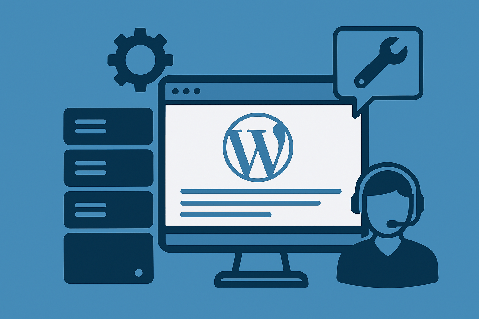 Ikona WordPressa z obsługą techniczną.