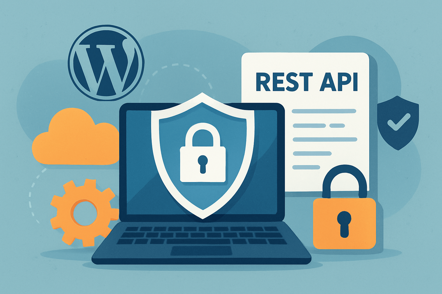 Laptop z ikoną zabezpieczeń i API