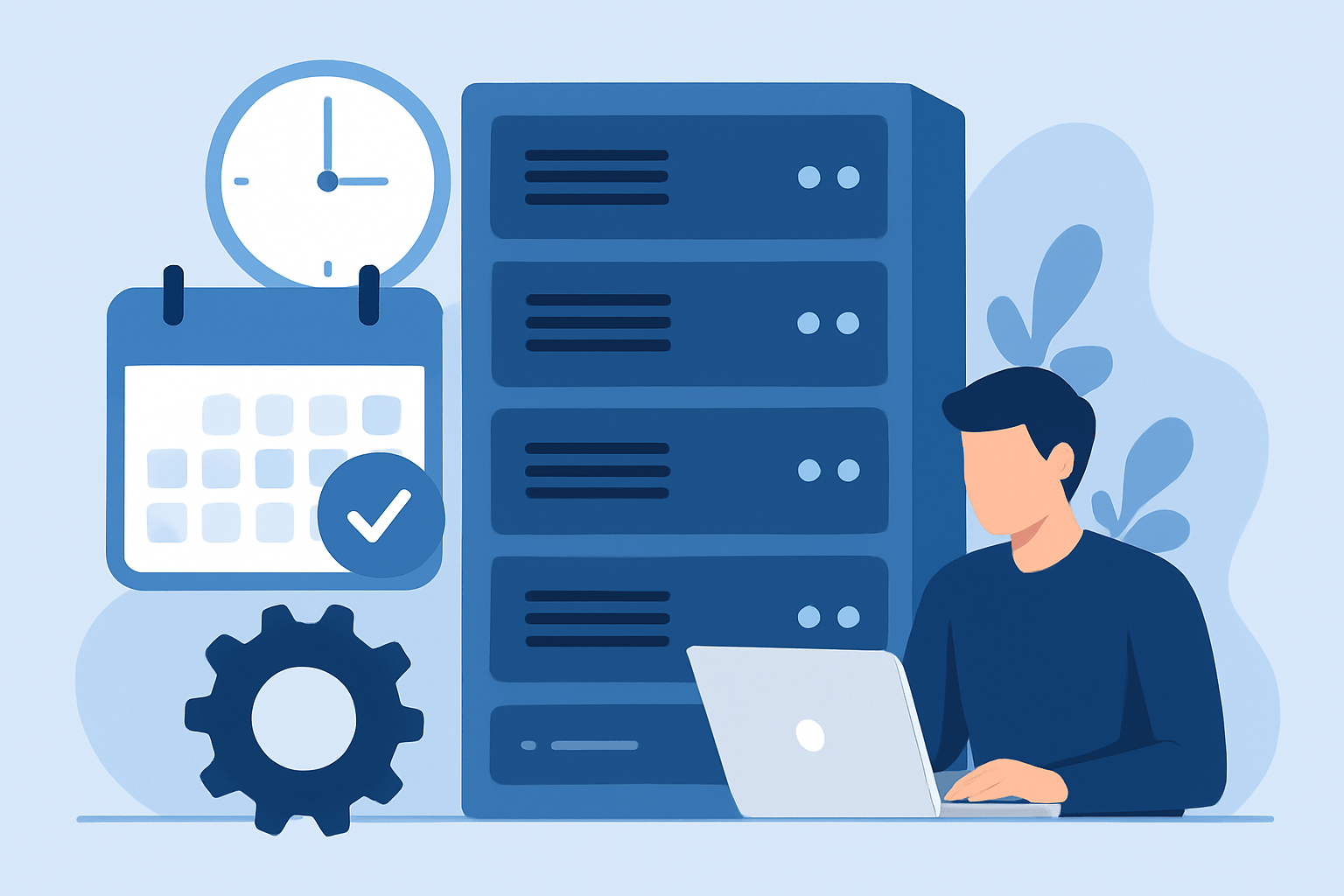 Osoba pracująca na laptopie przy serwerze