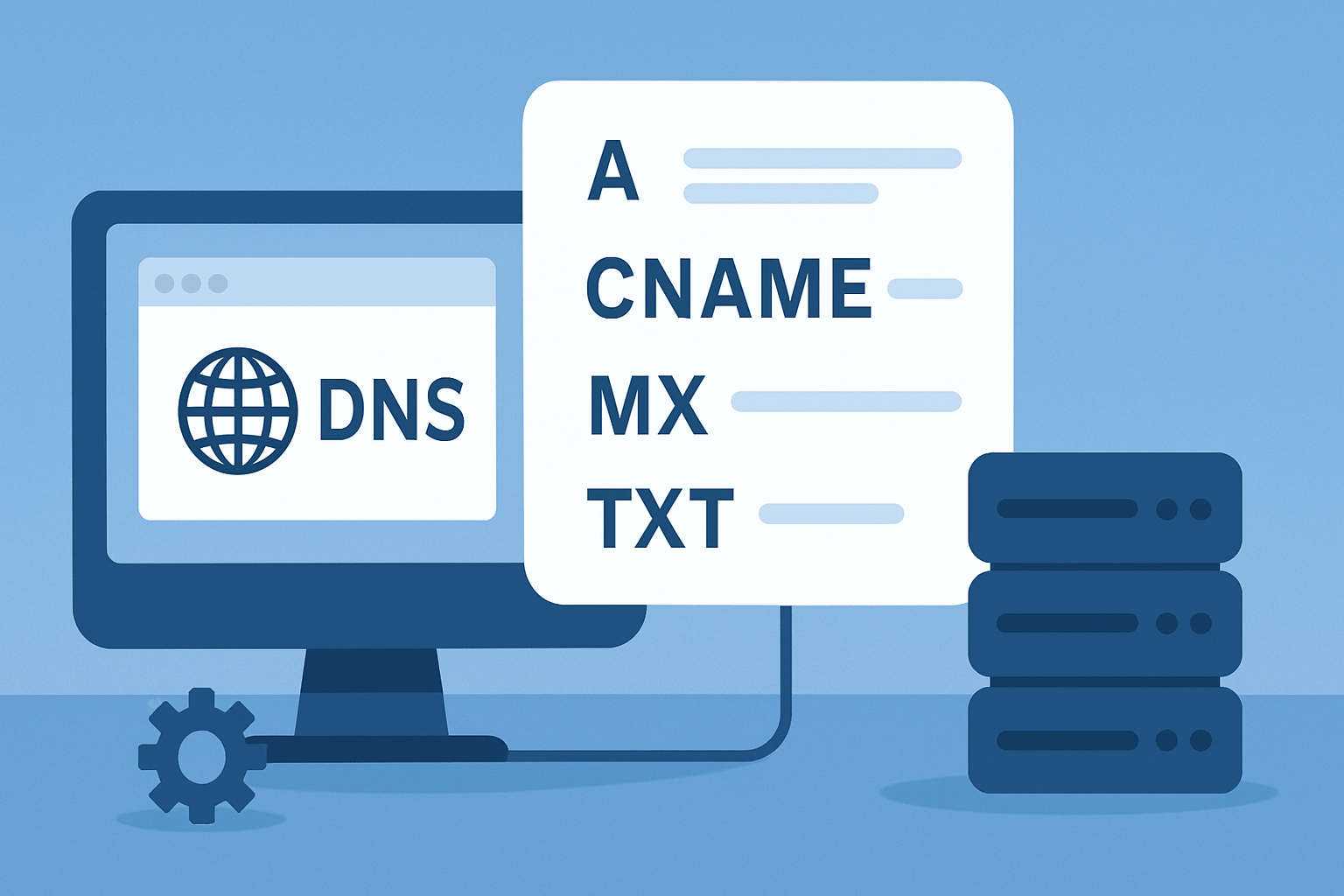 Ikona DNS z komputerem i serwerami