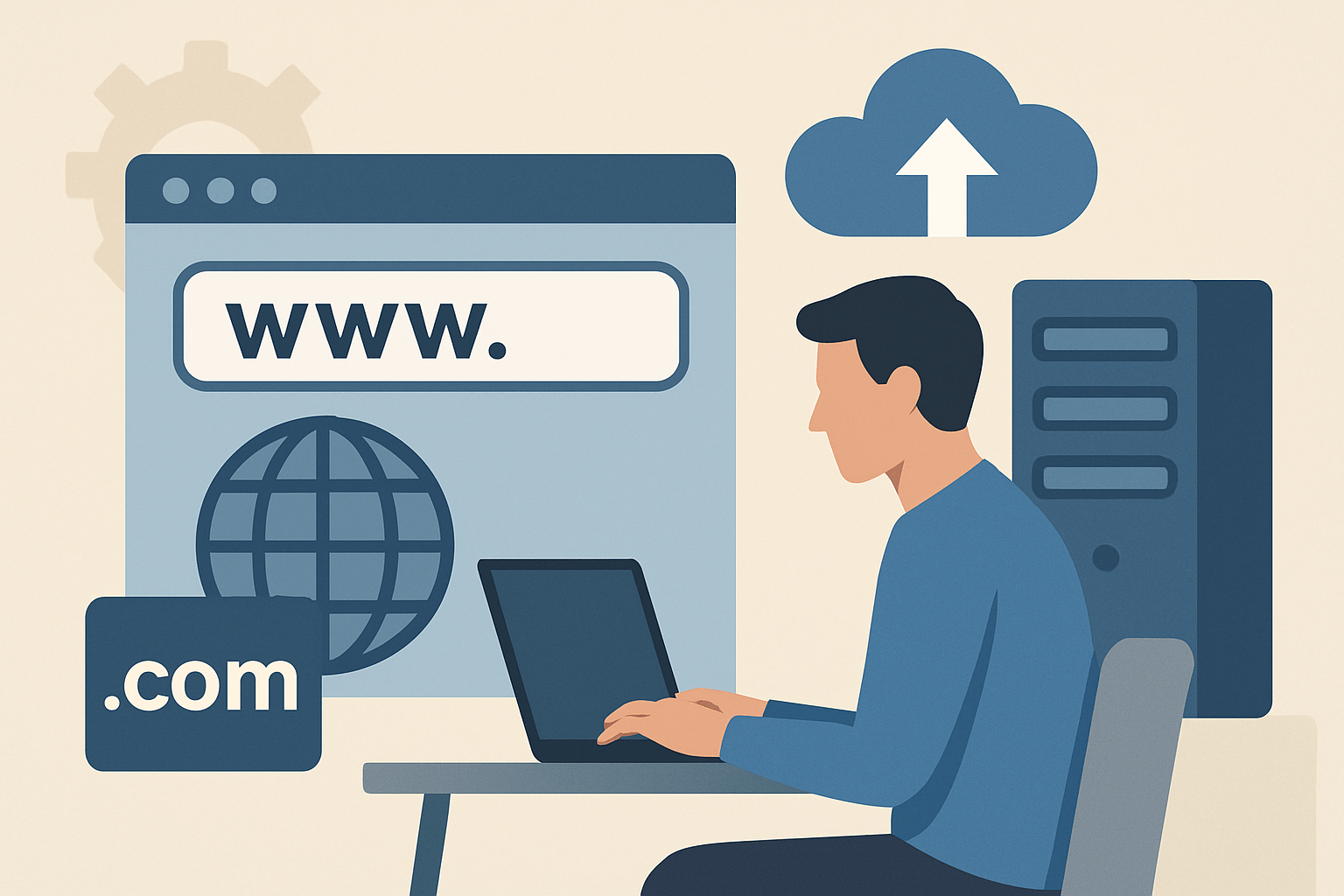 Osoba przy laptopie z globusem i chmurą