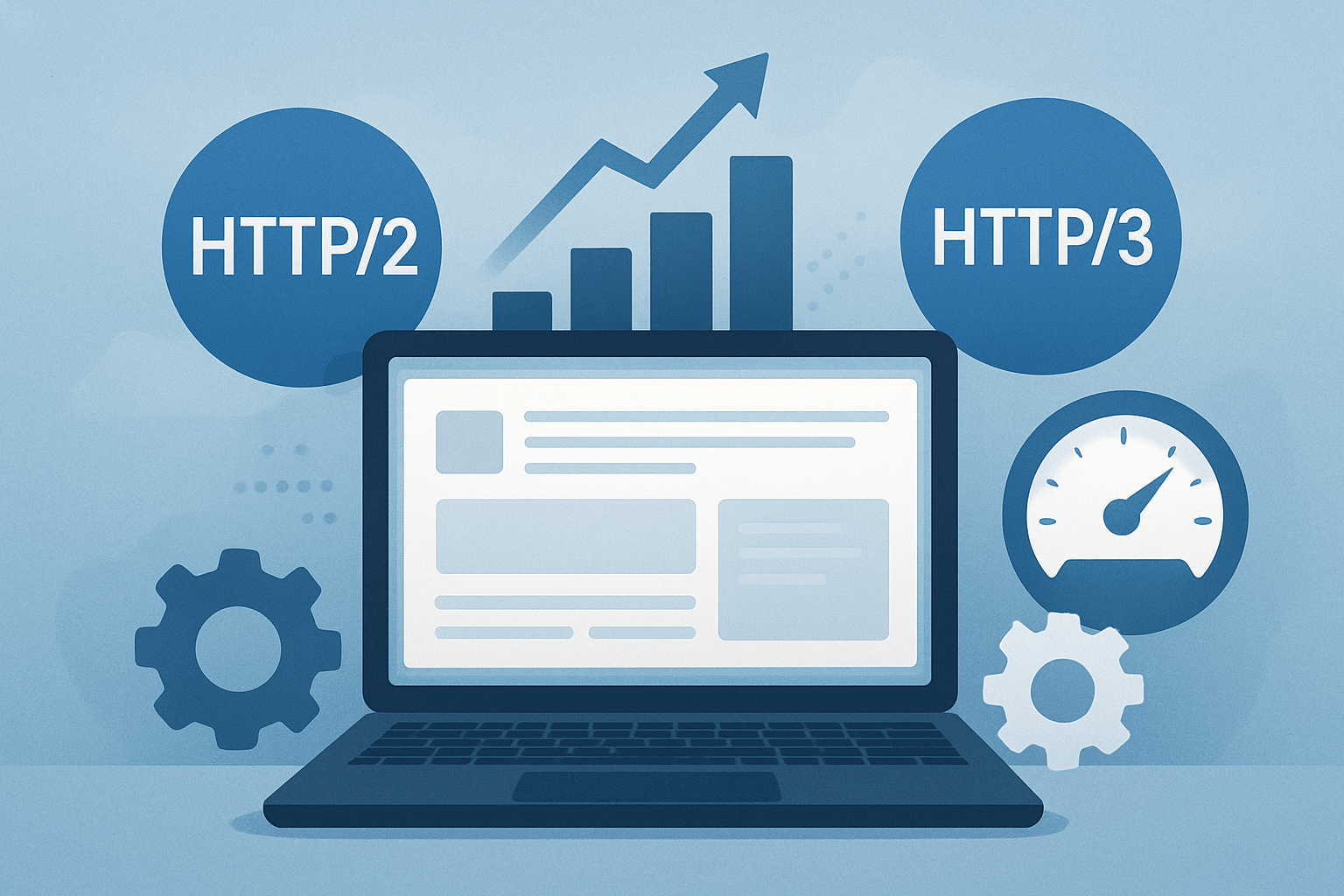 Laptop z grafiką HTTP/2 i HTTP/3