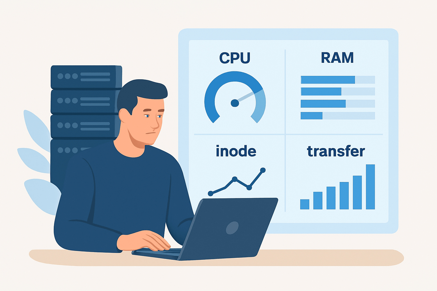 Mężczyzna pracujący na laptopie z wykresami