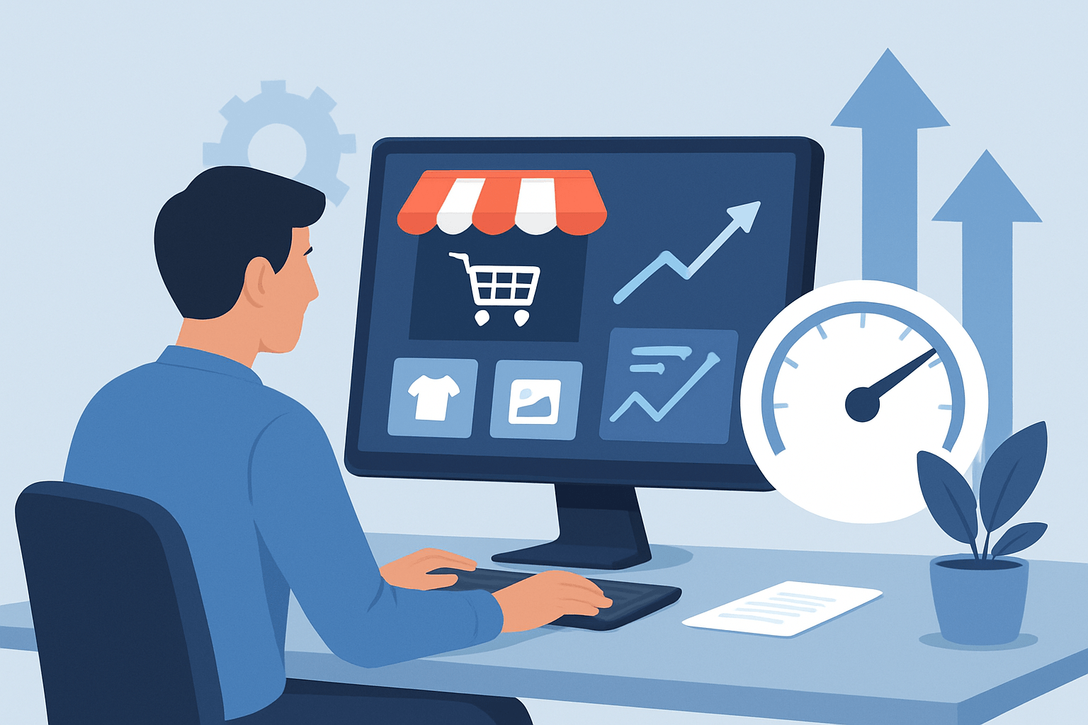 Mężczyzna pracujący przy komputerze z wykresami