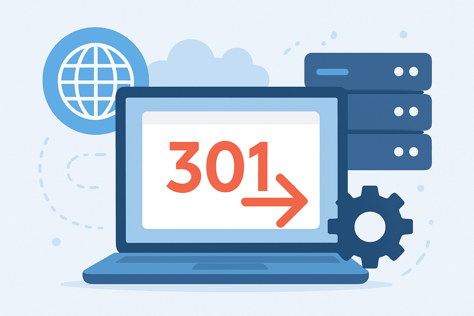 Ikona przekierowania 301 na komputerze