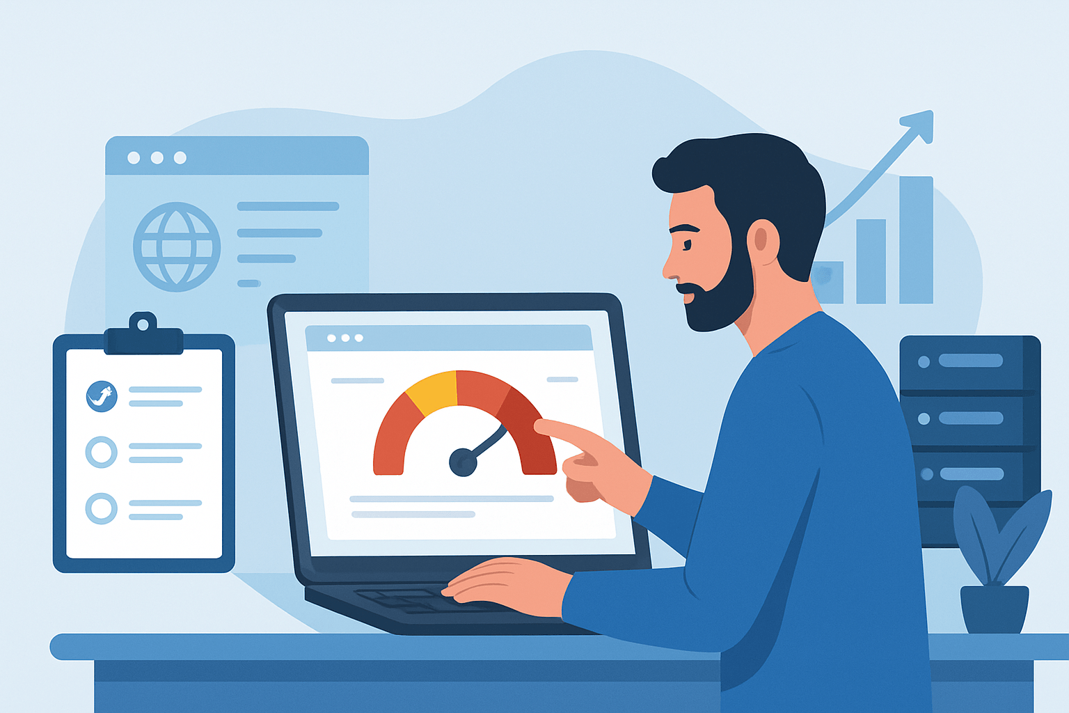 Mężczyzna analizujący dane na komputerze