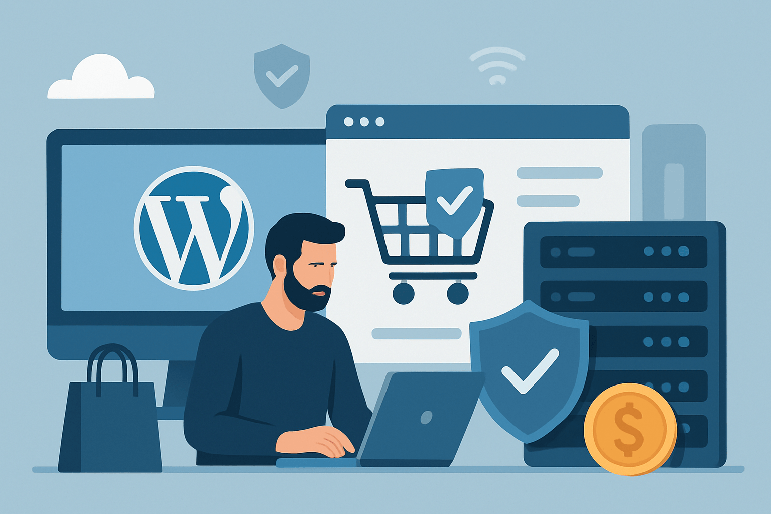 Mężczyzna korzystający z WordPressa do zakupów online.