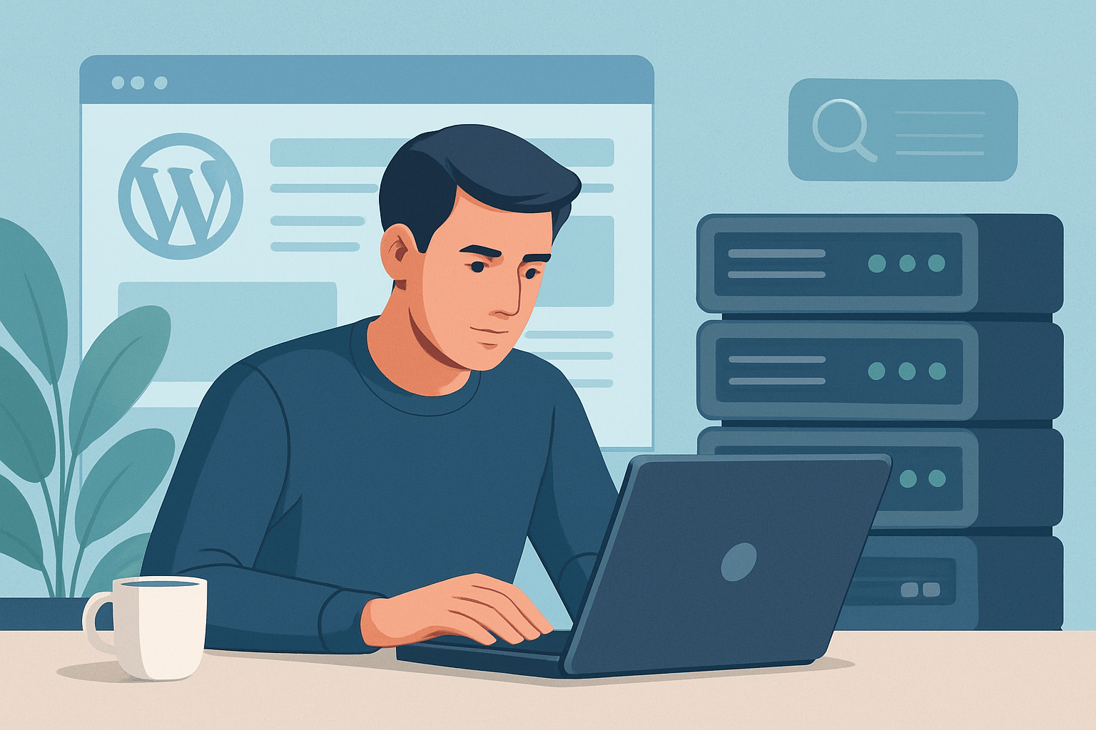 Mężczyzna pracujący na laptopie przy biurku