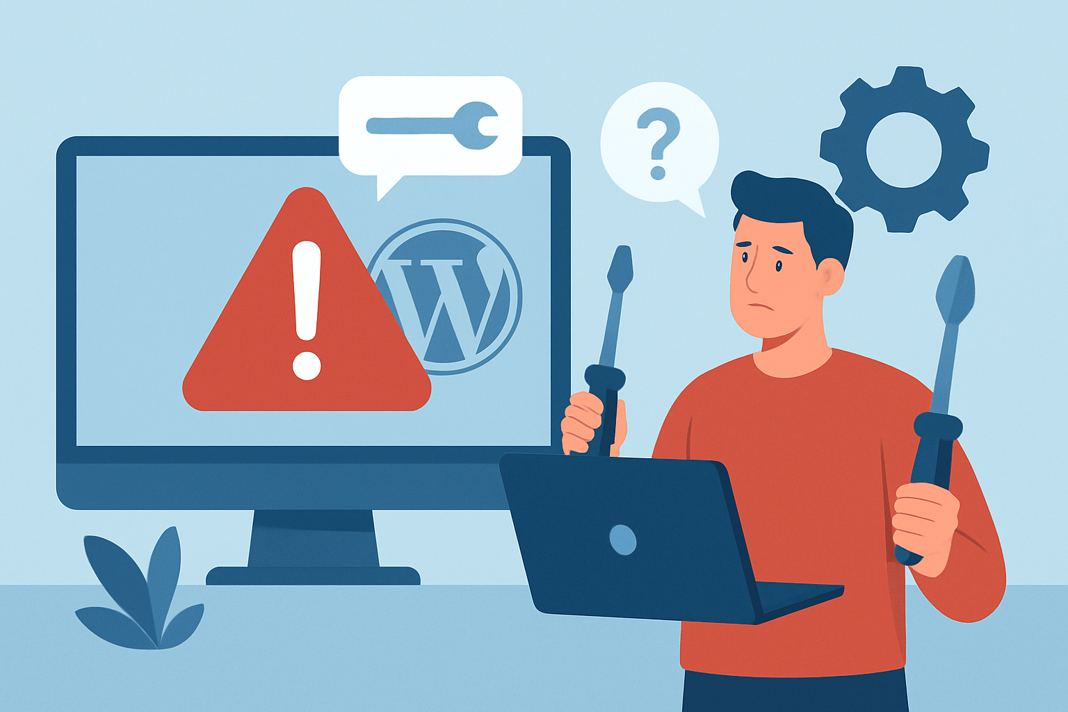 Mężczyzna z narzędziami przed komputerem