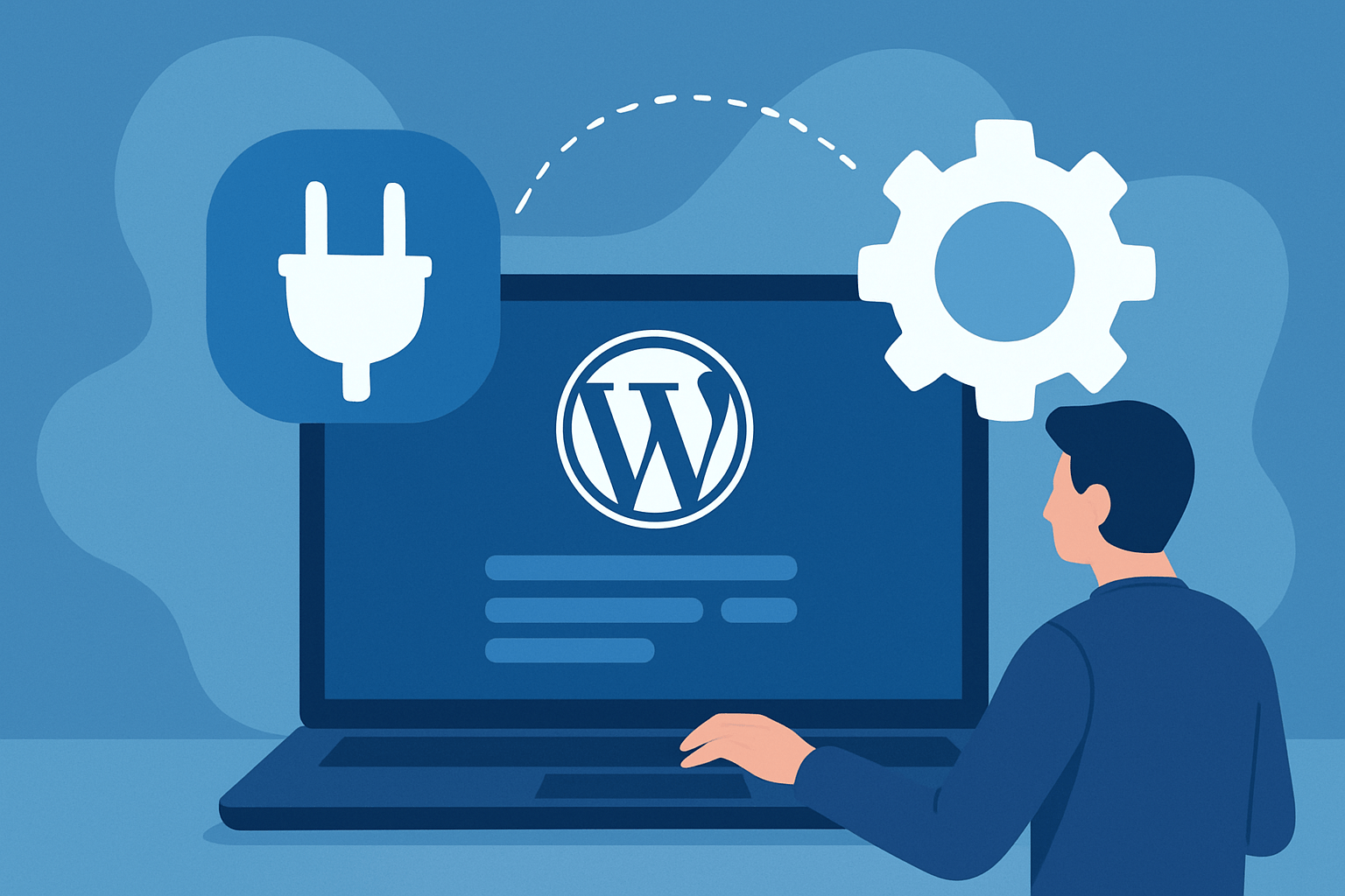 Użytkownik konfigurujący WordPress na laptopie