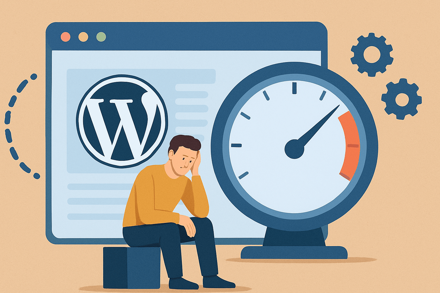 Mężczyzna zmartwiony wynikami WordPressa