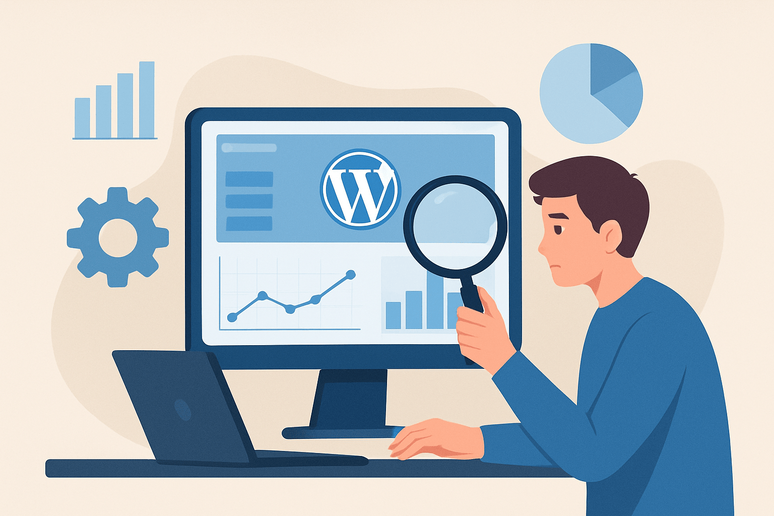 Mężczyzna analizujący dane na komputerze