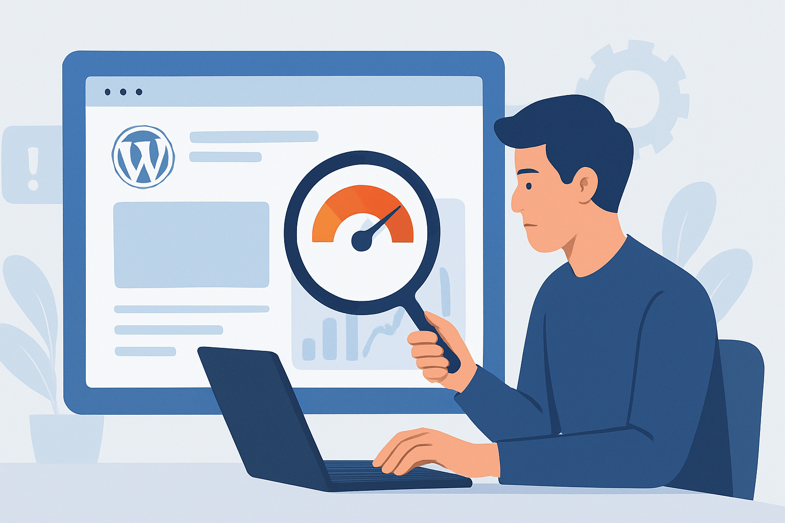 Mężczyzna analizujący wyniki WordPressa