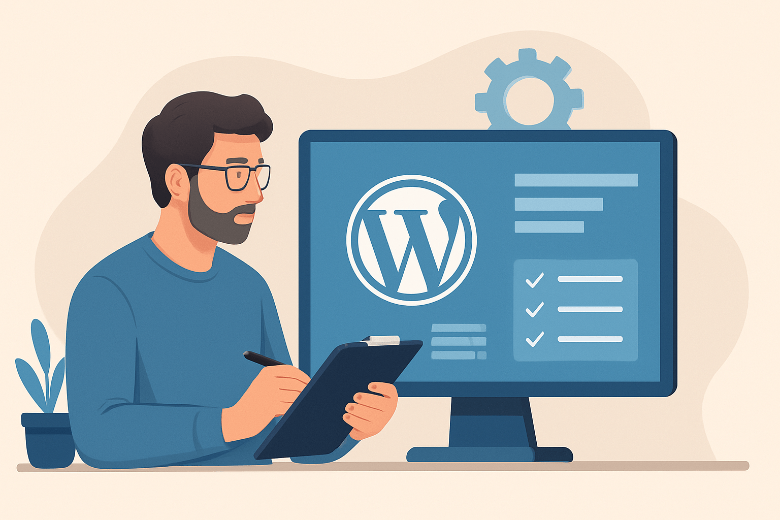 Mężczyzna pracujący nad WordPressem