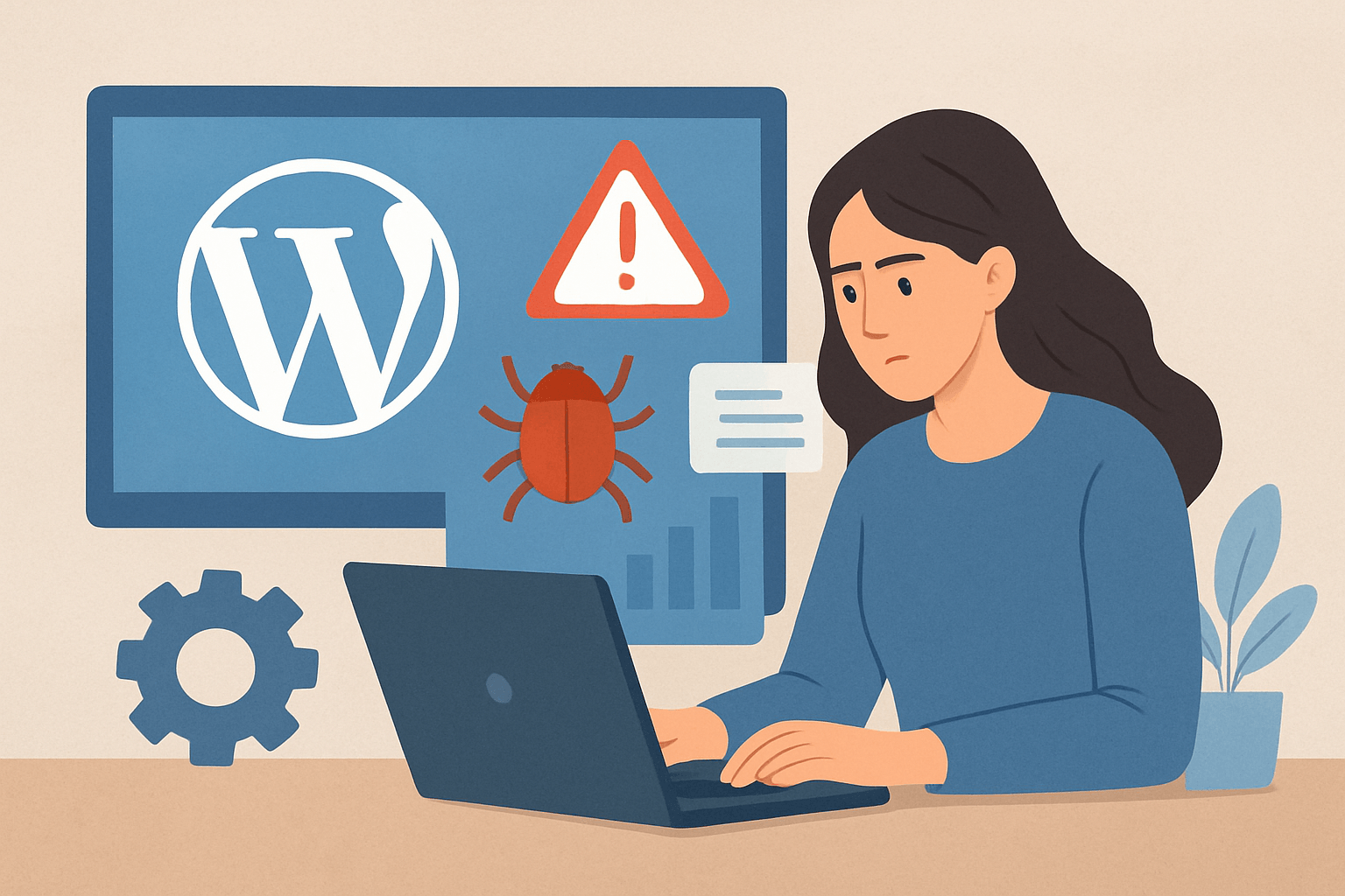 Kobieta pracująca przy komputerze z WordPress