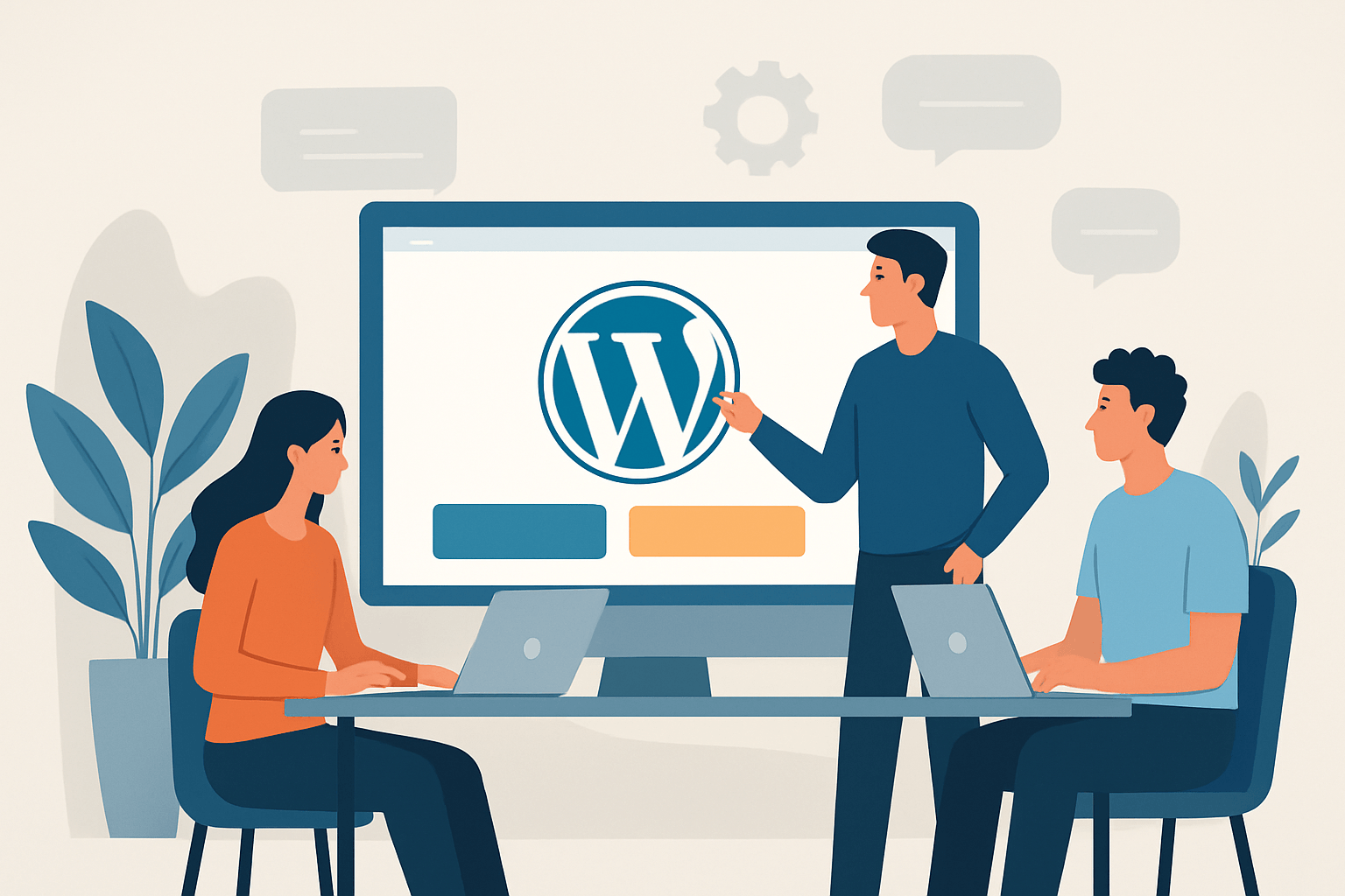 Zespół omawia WordPress na spotkaniu