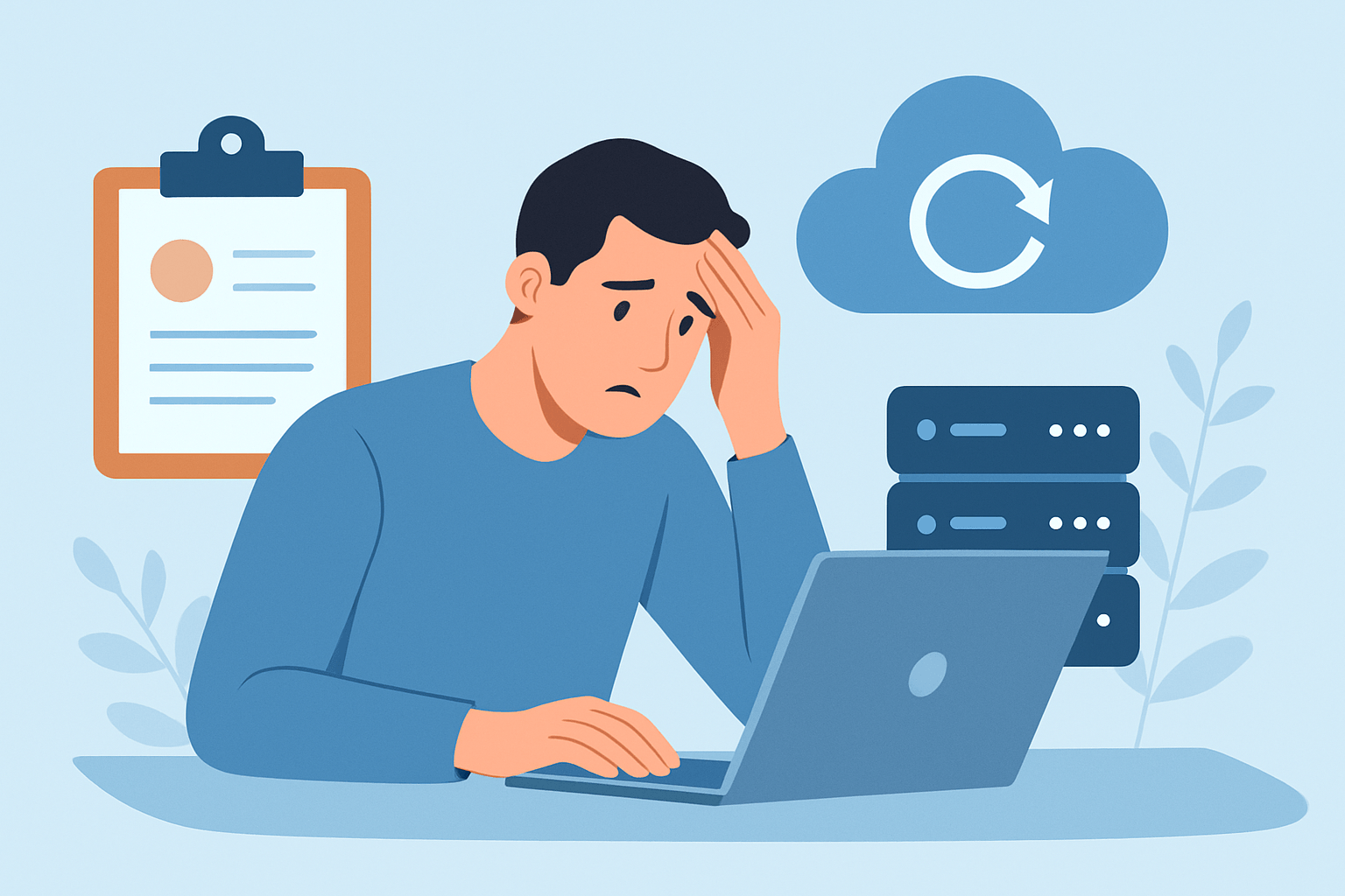 Zmartwiony mężczyzna przed laptopem