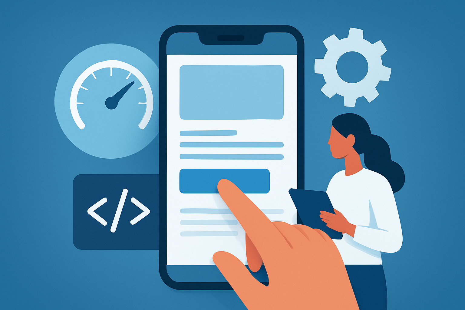 Osoba używająca telefonu z elementami technicznymi
