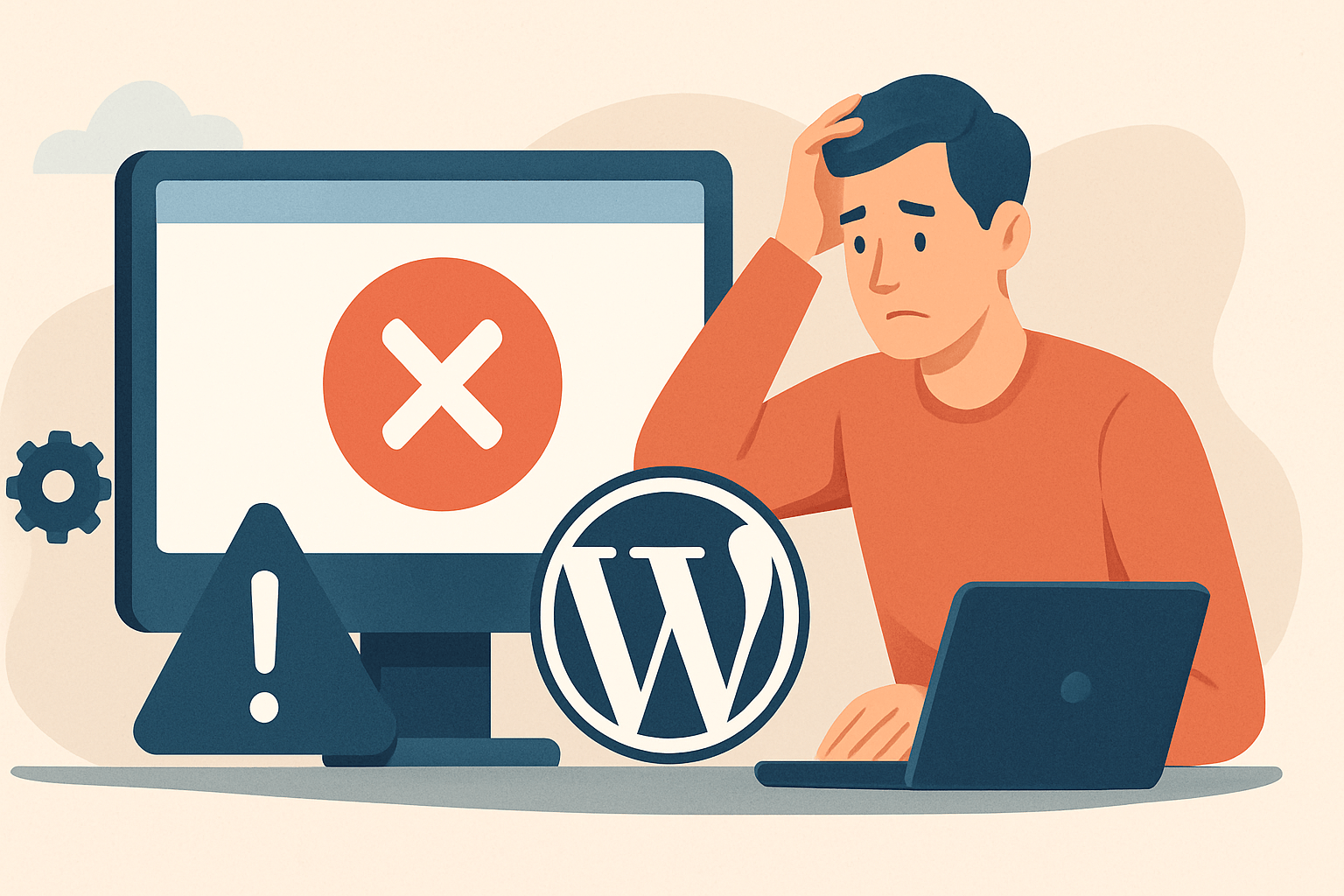 Mężczyzna zmartwiony błędem WordPress